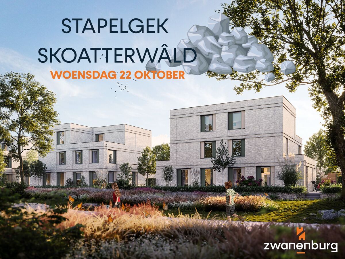 Artist-impression van de woningen met groene openbare ruimte